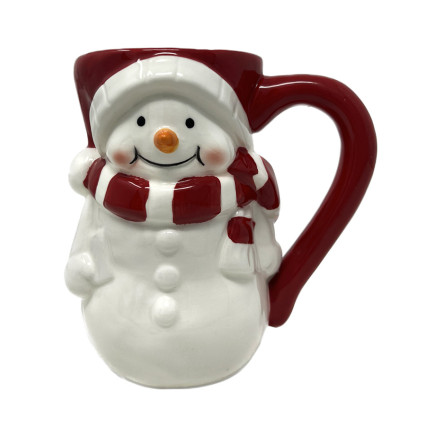 20 oz Ceramic Red & White Snowman Mug