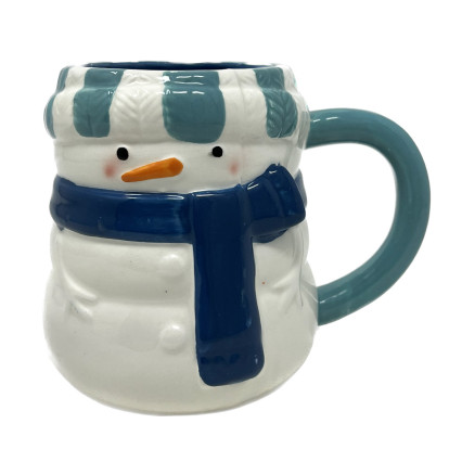16 oz Ceramic Blue Snowman Mug