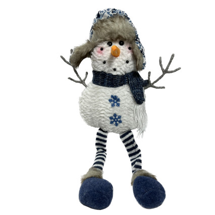Plush Snowman Shelf Sitter - Dark Blue Scarf