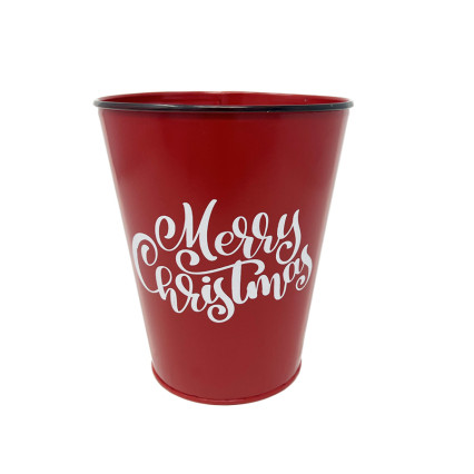 5.5" Metal Red Merry Christmas Planter
