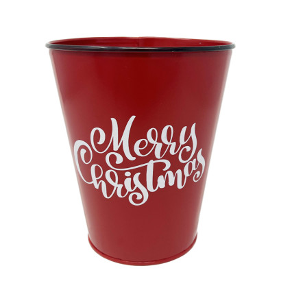 6.75" Metal Red Merry Christmas Planter