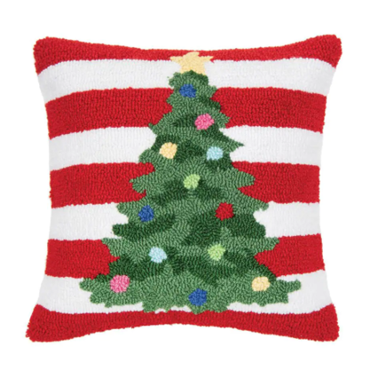 Colorful Christmas Trees Hooked Throw Pillow