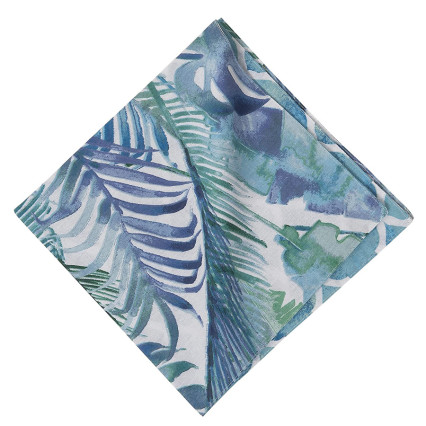 Watercolor Reversible Napkin - Blue/Green Palms & Medallions