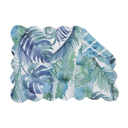 Rectangular Reversible Quilted Placemat - Blue/Green Palms & Medallions