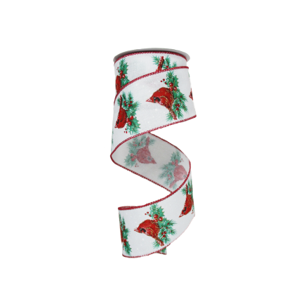 2.5"x10yd Cardinal with Holly Berry on White Ribbon