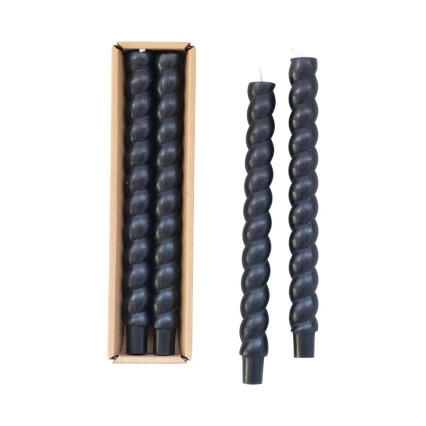 2pc Twisted 10" Taper Candles-Black
