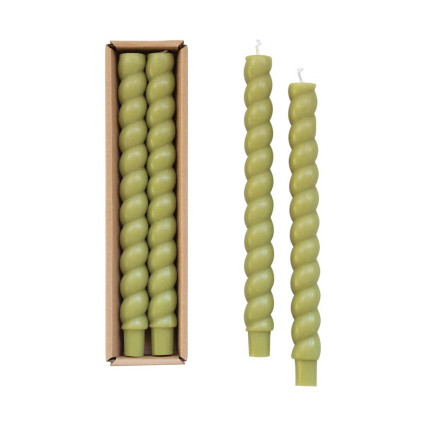 2pc Twisted 10" Taper Candles-Green