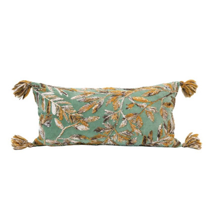 24"x12" Embroidered Leaves & Tassels Lumbar Pillow