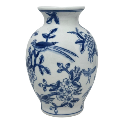 6.5" Birds & Floral Chinoiserie Vase- Short Neck