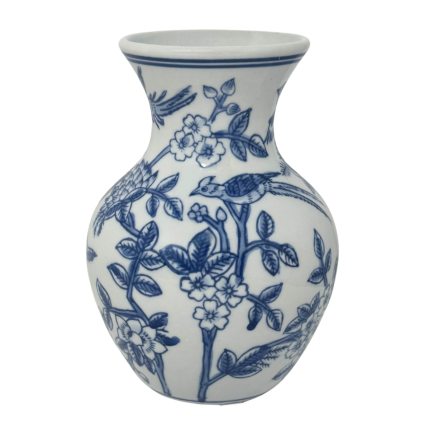 6.5" Birds & Floral Chinoiserie Vase- Long Neck