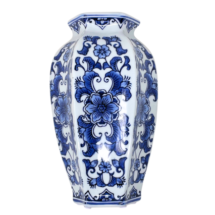 10.5" Blue & White Chinoiserie Wall Vase