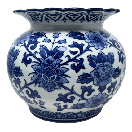 8" Round Scalloped-rim Chinoiserie Vase