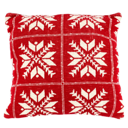 20" Red & White Snowflake Pillow