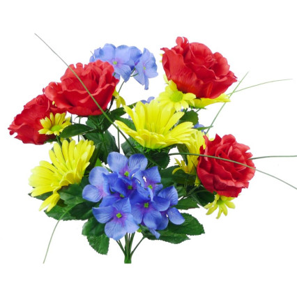 17" Rose Hydrangea Gerber Bush- Red Blue Yellow