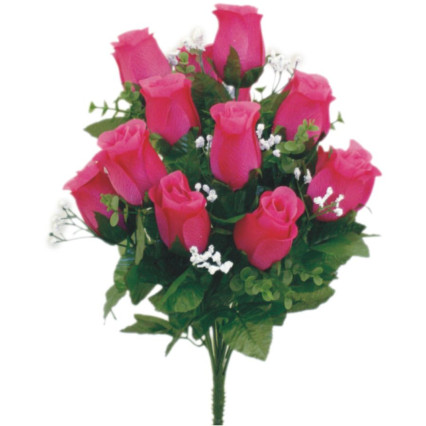 17" Rose Bud Bush with Eucalyptus -Fushia