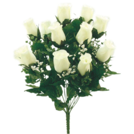 17" Rose Bud Bush with Eucalyptus- Cream