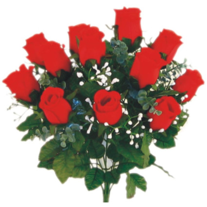 17" Rose Bud Bush with Eucalyptus- Red