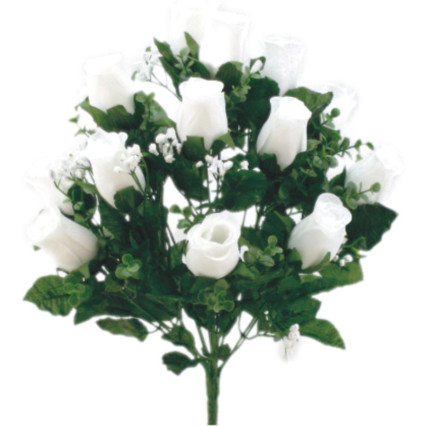 17" Rose Bud Bush with Eucalyptus-White