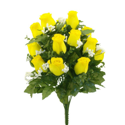 17" Rose Bud Bush with Eucalyptus- Yellow