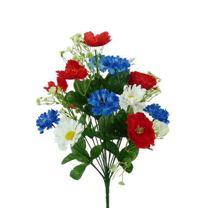 17" Poppy Corn Flower Daisy Bush- Red, White, Blue