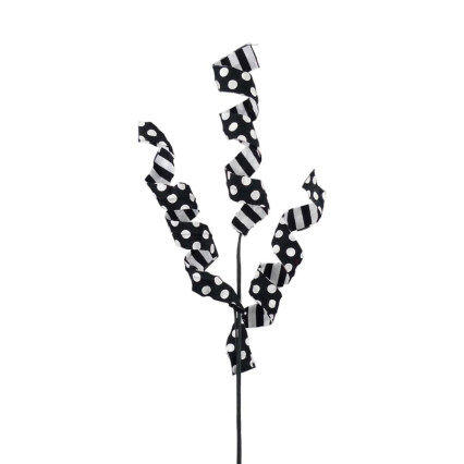30" Double Sided Polkadot Stripe Frizzy Curly Spray-BLK&WHT