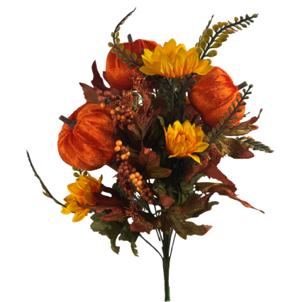 19" Fall Variety Bush with Pumpkins
