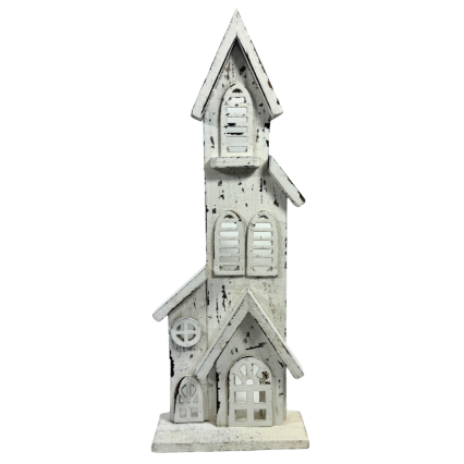 16" White Wooden Cabin
