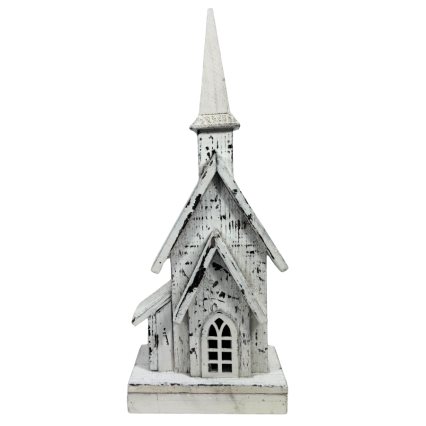 18" White Wooden Church
