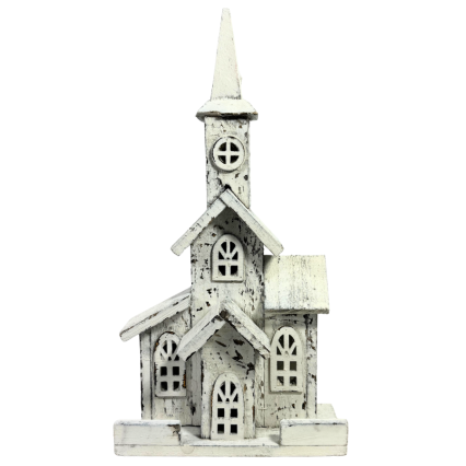 16" White Wooden Church