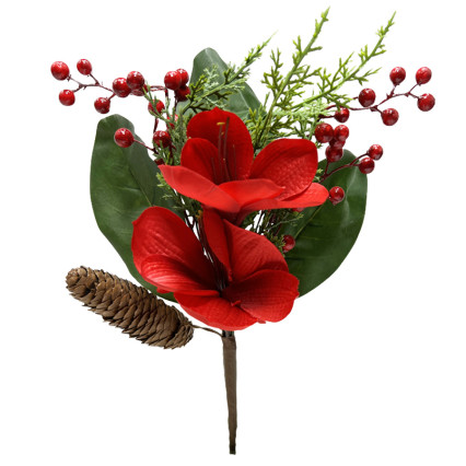 16" Red Magnolia Cedar Pinecone Pick