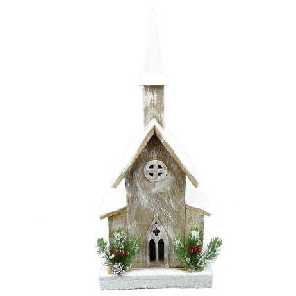 23"H Lighted Church with Snow