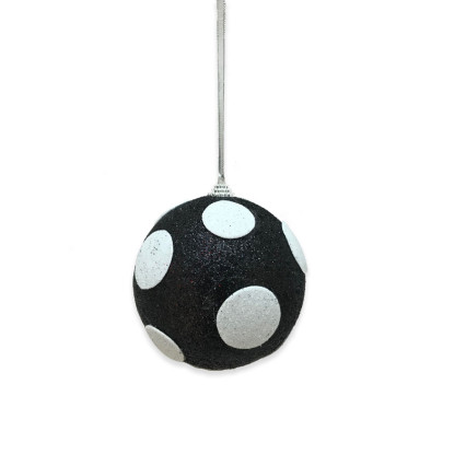 4" Polka Dot Ball Ornament - Black & White