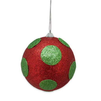4" Polka Dot Ball Ornament - Red & Green