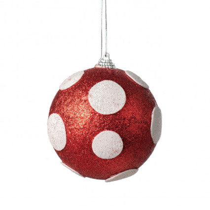 4" Polka Dot Ball Ornament - Red & White