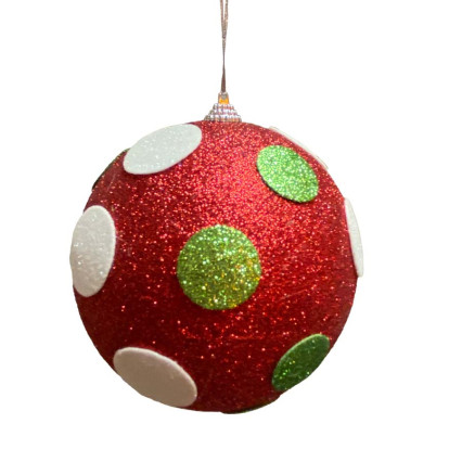 5" Polka Dot Ball Ornament - Red w/ Green & White Dots