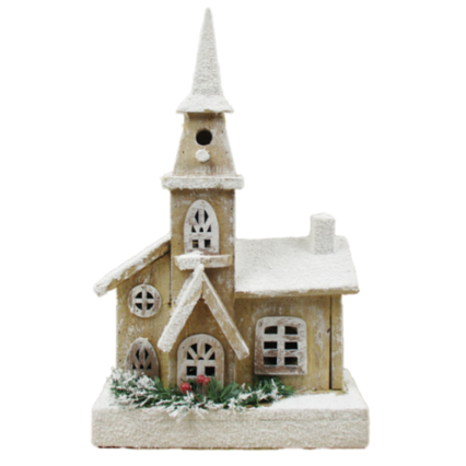 16" Wooden Brown Light Up Cabin