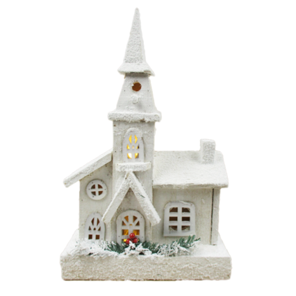 16" Wooden White Light Up Cabin