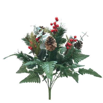 21" Berry Pinecone & Fern Bush W/Variegated Leaves