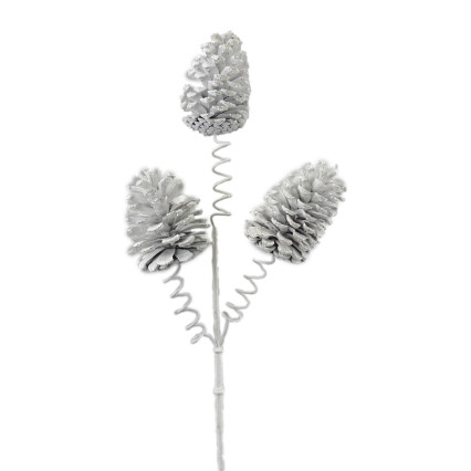29" Glittered Pinecone Spray - White