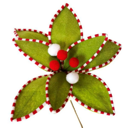 11" Velvet Peppermint Edge Poinsettia Pick