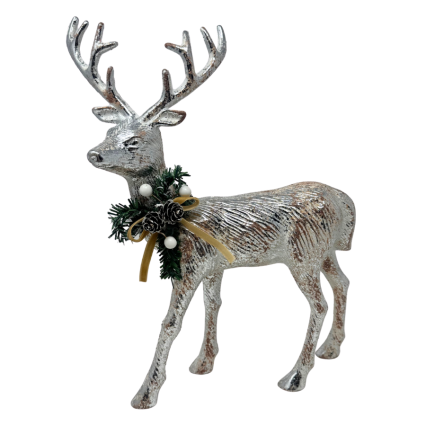 12.5" Brown & Silver Reindeer Statue
