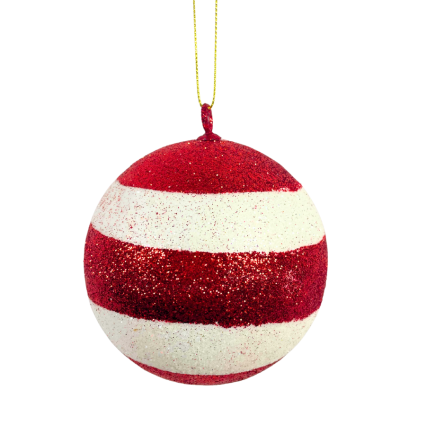 3" Red & White Horizontal Strip Ball Ornament
