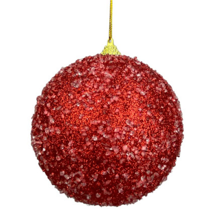 5"D Iced Ball Ornament - Red