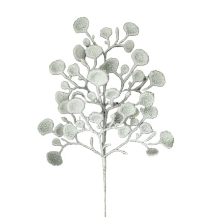 24" Flocked Silver Dollar Spray