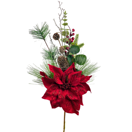 21" Poinsettia & Foliage Pick