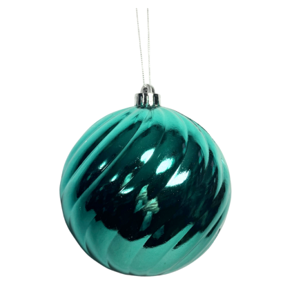 7.5" Shiny Teal Swirly Ball Ornament