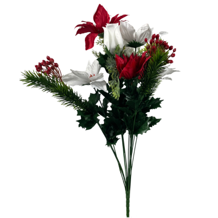 22" Red & White Poinsettia/Rose/Berry Bush