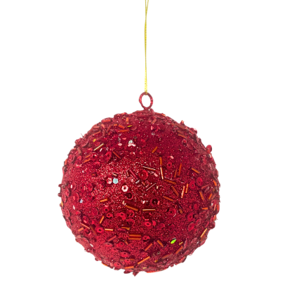 4" Red Beaded Ball Ornament