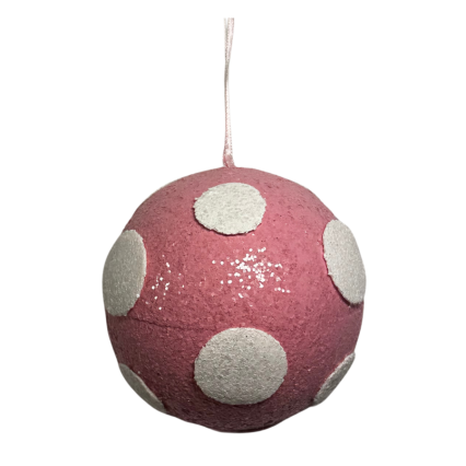 4" Light Pink & White Polka Dot Ball Ornament