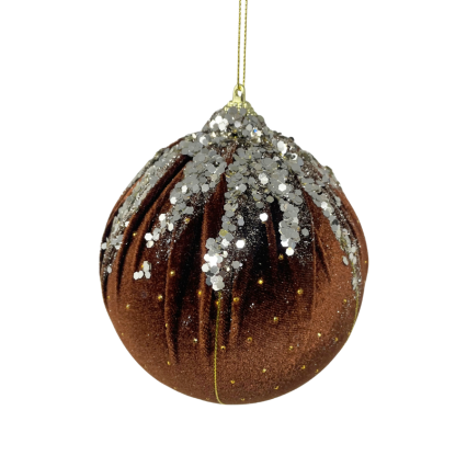 6" Brown Velvet & Silver Sequin Ornament